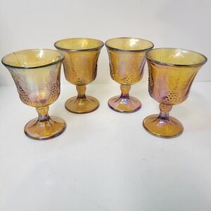 Vintage Indiana Glass Harvest Grape Carnival‎ Iridescent Amber Wine Goblets